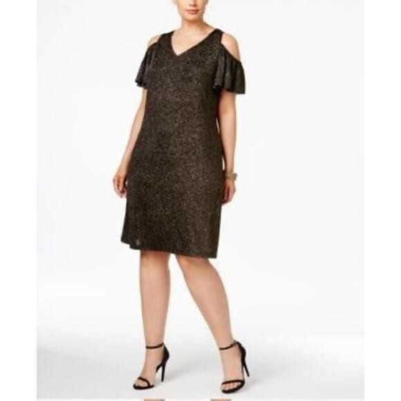 MSK Women’s Sparkly Gold Black Dress Knee Cocktail Party Christmas Sz 4 Medium - Picture 1 of 6